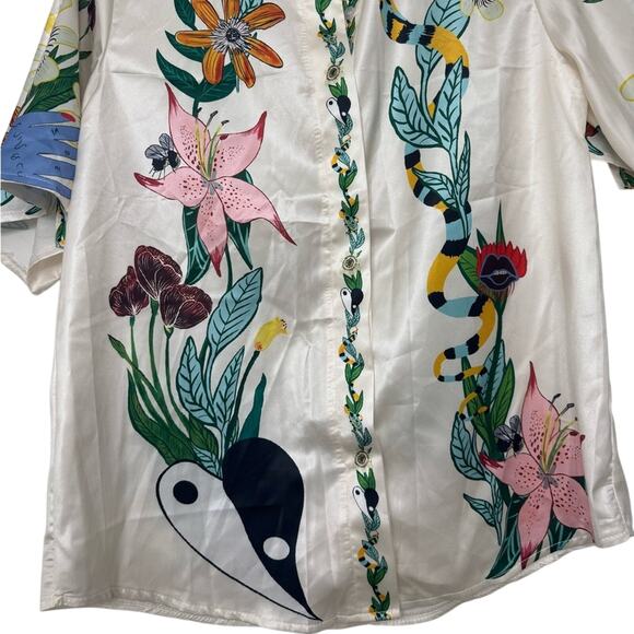 Womens Art Shirt Surreal Print Button-Up Cheetah Rider Snake Yin Yang Size Small - Picture 3 of 9